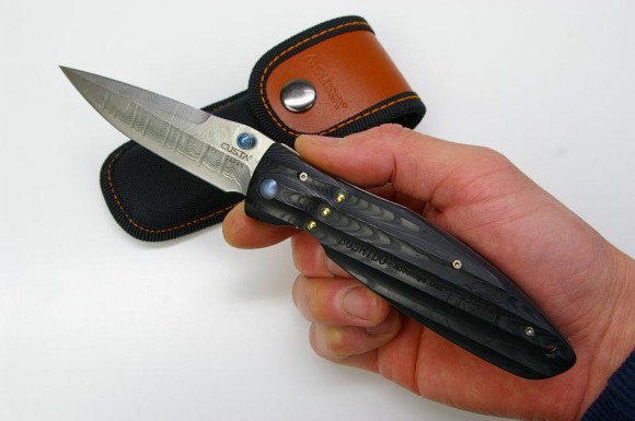 Нож складной, дамасская сталь, рук.-  микарта